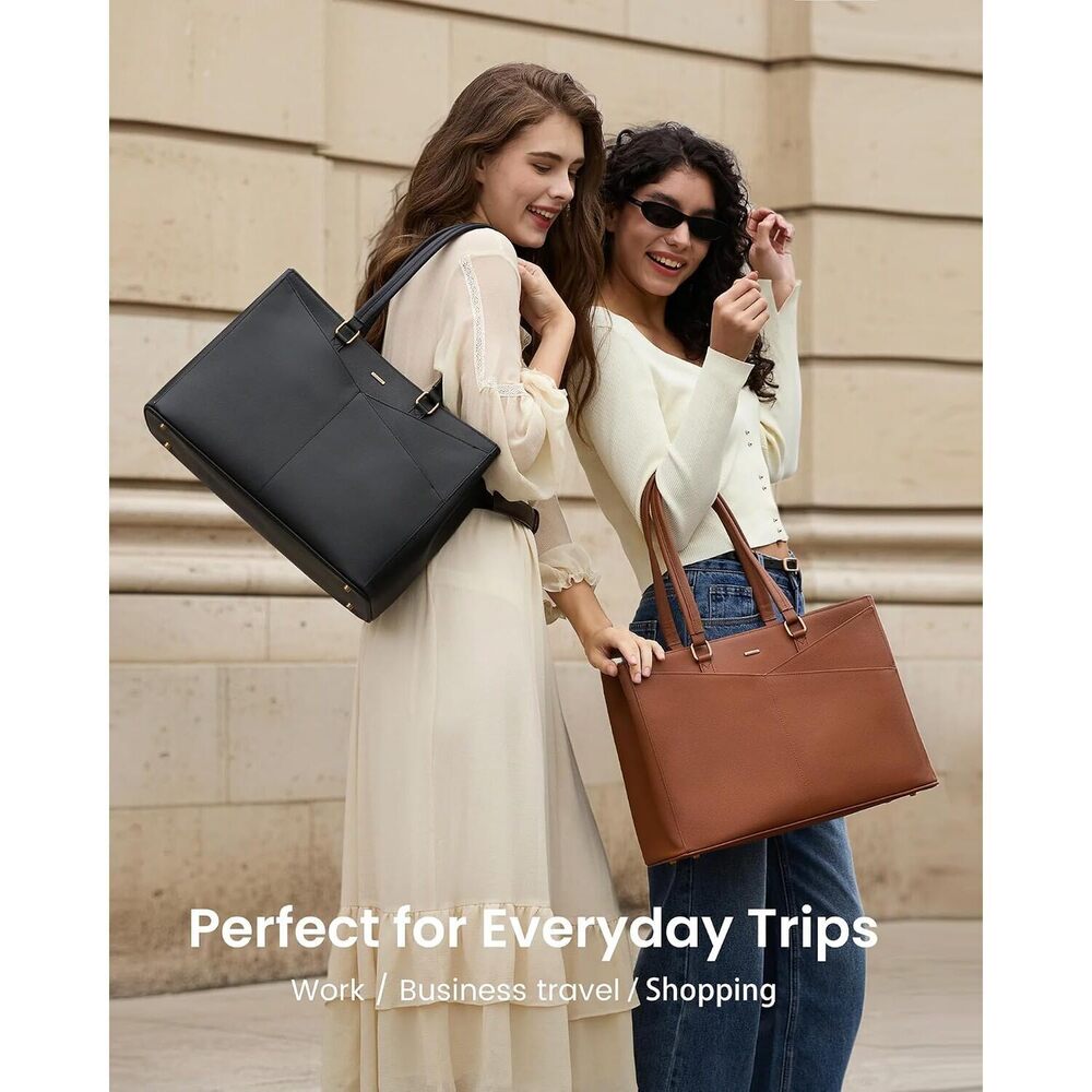 Laptop Tote Bag for Women 15.6 Inch Waterproof Leather Computer Bags - Picture 7 of 9